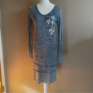 Long sleeve, embellished dress.